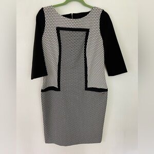 Escada Sport Women’s 8 EU 38 Black White Wool Career Office Geometric Dress